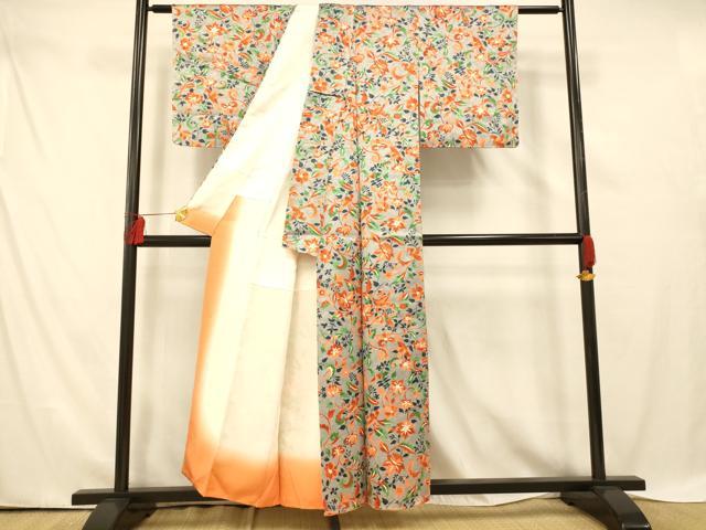 平和屋着物■上質な小紋　更紗花鳥文　正絹　逸品　AABE3802fw
