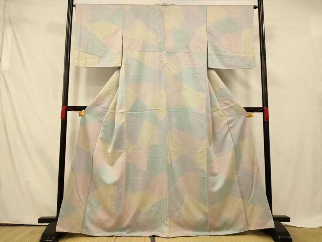 平和屋着物■上質な小紋　切り嵌め立波文　正絹　逸品　AABE3803fw