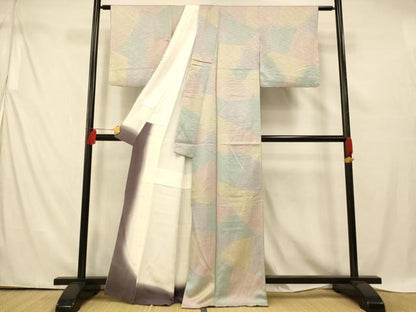 平和屋着物■上質な小紋　切り嵌め立波文　正絹　逸品　AABE3803fw