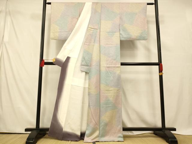 平和屋着物■上質な小紋　切り嵌め立波文　正絹　逸品　AABE3803fw