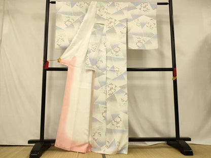 平和屋着物■上質な小紋　切り嵌め草花文　暈し染め　正絹　逸品　AABE3846fw