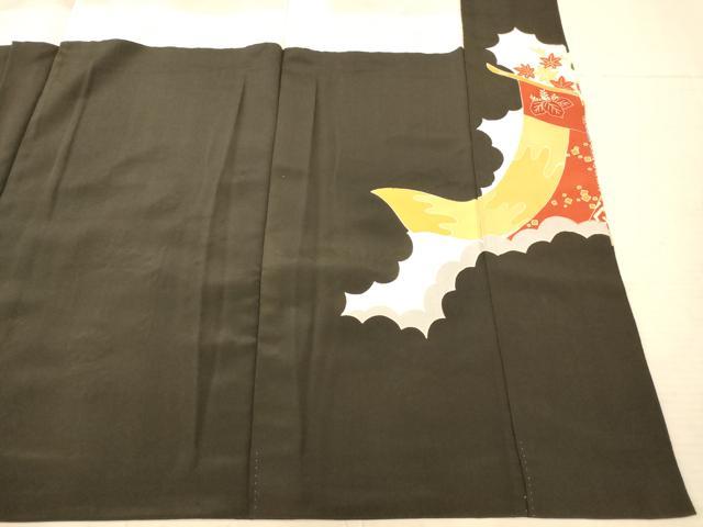 平和屋着物■豪華黒留袖　駒刺繍　吉祥草花文　金彩　正絹　逸品　AABE3858fw
