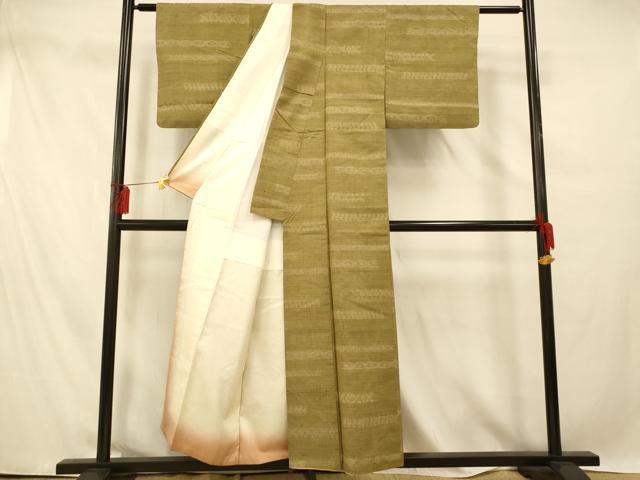 平和屋着物■上質な紬　横段文様　正絹　逸品　AABE3918fw