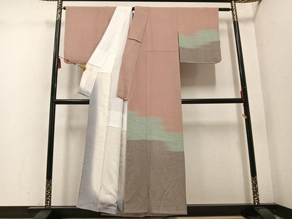 平和屋着物●訪問着　霞文　暈し染め　鬼しぼ縮緬　正絹　逸品　AABE3945ph