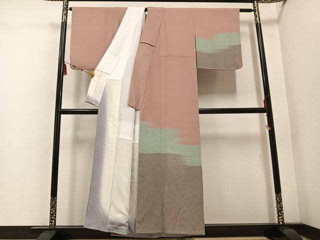 平和屋着物●訪問着　霞文　暈し染め　鬼しぼ縮緬　正絹　逸品　AABE3945ph