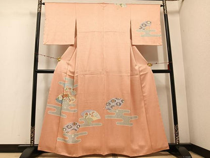 平和屋着物●訪問着 駒刺繍 松竹梅扇面花文 金彩 高島屋扱い 正絹 逸品 未使用 AABE3950ph