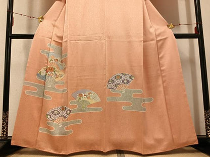 平和屋着物●訪問着 駒刺繍 松竹梅扇面花文 金彩 高島屋扱い 正絹 逸品 未使用 AABE3950ph