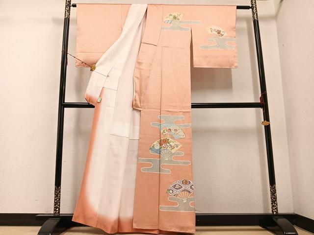 平和屋着物●訪問着 駒刺繍 松竹梅扇面花文 金彩 高島屋扱い 正絹 逸品 未使用 AABE3950ph