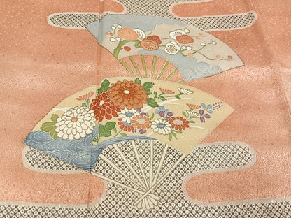 平和屋着物●訪問着 駒刺繍 松竹梅扇面花文 金彩 高島屋扱い 正絹 逸品 未使用 AABE3950ph