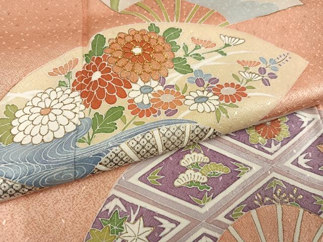 平和屋着物●訪問着 駒刺繍 松竹梅扇面花文 金彩 高島屋扱い 正絹 逸品 未使用 AABE3950ph