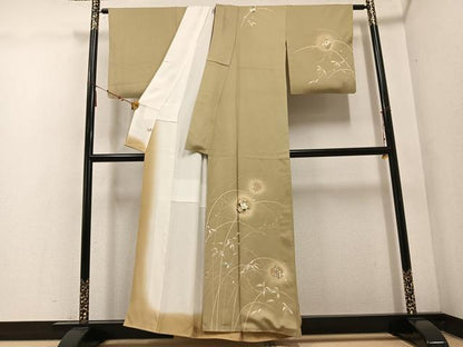平和屋着物●訪問着　友禅　草花文　暈し染め　金彩　ほていや扱い　正絹　逸品　AABE3954ph