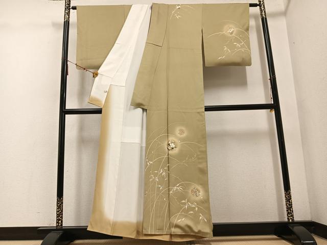 平和屋着物●訪問着　友禅　草花文　暈し染め　金彩　ほていや扱い　正絹　逸品　AABE3954ph