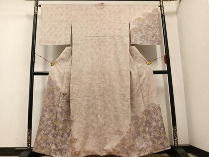 平和屋着物●訪問着 絞り 刺繍 地紙草花文 金彩 正絹 逸品 AABE3957ph