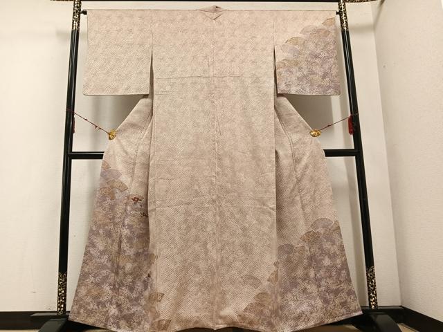 平和屋着物●訪問着 絞り 刺繍 地紙草花文 金彩 正絹 逸品 AABE3957ph