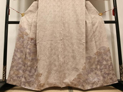 平和屋着物●訪問着 絞り 刺繍 地紙草花文 金彩 正絹 逸品 AABE3957ph