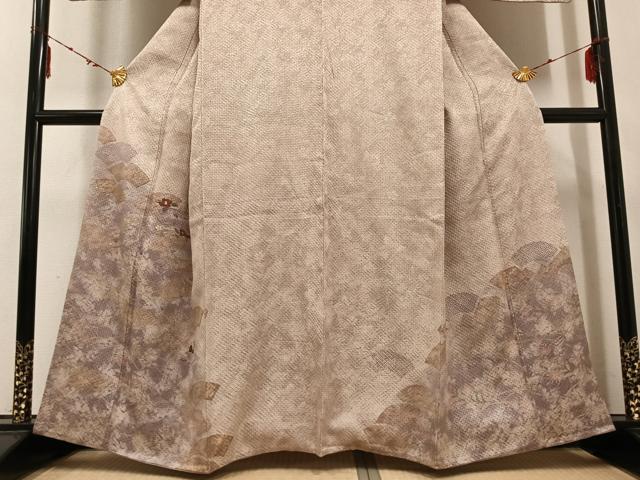 平和屋着物●訪問着 絞り 刺繍 地紙草花文 金彩 正絹 逸品 AABE3957ph