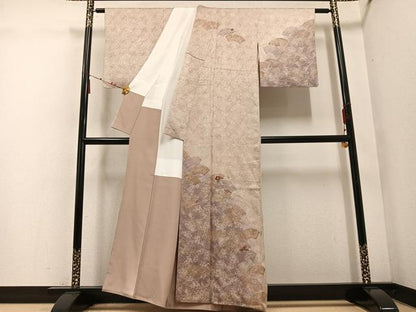 平和屋着物●訪問着 絞り 刺繍 地紙草花文 金彩 正絹 逸品 AABE3957ph