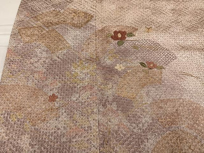 平和屋着物●訪問着 絞り 刺繍 地紙草花文 金彩 正絹 逸品 AABE3957ph