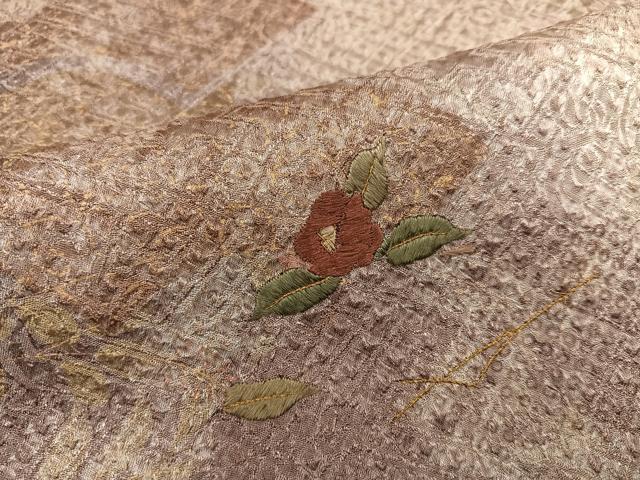 平和屋着物●訪問着 絞り 刺繍 地紙草花文 金彩 正絹 逸品 AABE3957ph