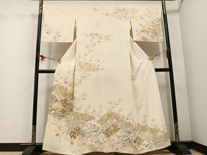 平和屋着物●訪問着　駒刺繍　松皮菱草花宝尽くし　金彩　正絹　逸品　AABE3994ph