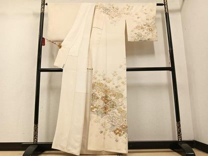 平和屋着物●訪問着　駒刺繍　松皮菱草花宝尽くし　金彩　正絹　逸品　AABE3994ph