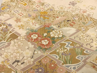 平和屋着物●訪問着　駒刺繍　松皮菱草花宝尽くし　金彩　正絹　逸品　AABE3994ph