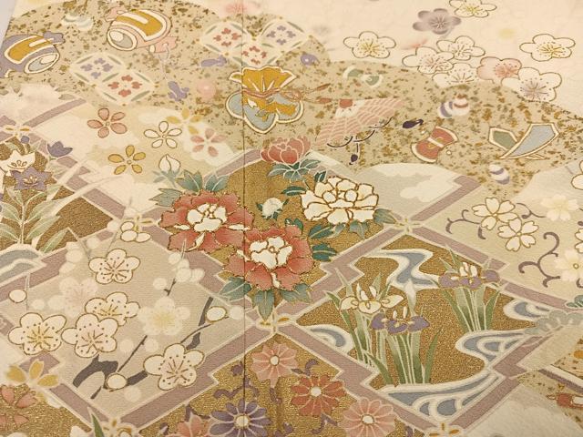 平和屋着物●訪問着　駒刺繍　松皮菱草花宝尽くし　金彩　正絹　逸品　AABE3994ph