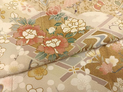 平和屋着物●訪問着　駒刺繍　松皮菱草花宝尽くし　金彩　正絹　逸品　AABE3994ph