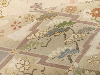 平和屋着物●訪問着　駒刺繍　松皮菱草花宝尽くし　金彩　正絹　逸品　AABE3994ph