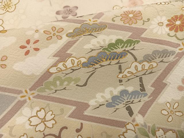 平和屋着物●訪問着　駒刺繍　松皮菱草花宝尽くし　金彩　正絹　逸品　AABE3994ph