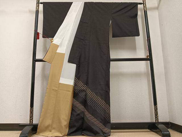 平和屋着物●二代目 川村久太郎　本場大島紬　訪問着　刺繍　刺し子　吉祥文　正絹　逸品　AABE3999ph