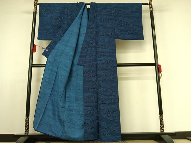 平和屋着物▽小紋 単衣 流水文 洗える着物 AABE4003jh