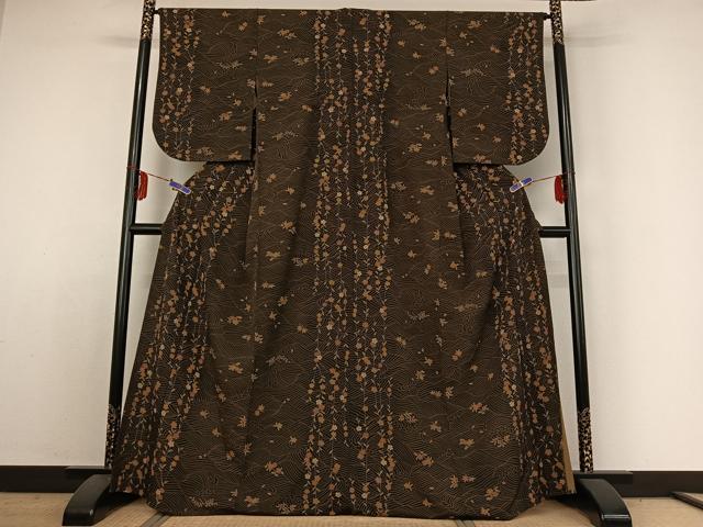 平和屋着物▽小紋 単衣 立波花文 洗える着物 AABE4004jh