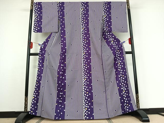 平和屋着物▽小紋 単衣 舞桜文 洗える着物 AABE4008jh