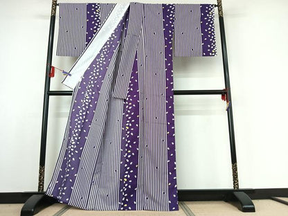 平和屋着物▽小紋 単衣 舞桜文 洗える着物 AABE4008jh