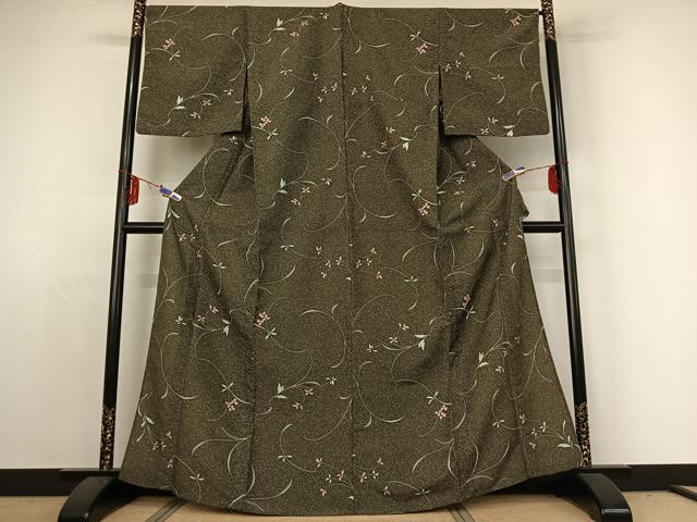 平和屋着物▽小紋 単衣 花唐草文 洗える着物 AABE4011jh