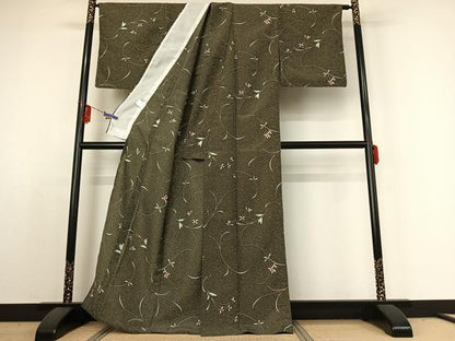 平和屋着物▽小紋 単衣 花唐草文 洗える着物 AABE4011jh