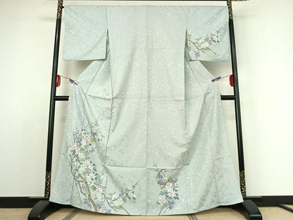 平和屋着物▽訪問着 単衣 枝花文 金彩 洗える着物 AABE4012jh