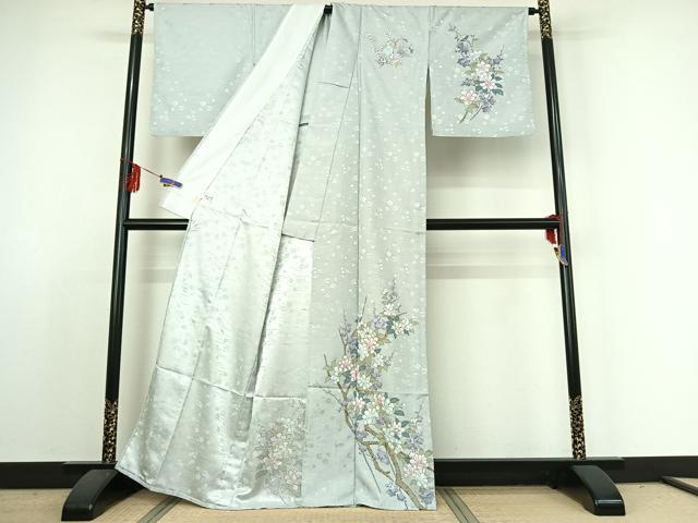 平和屋着物▽訪問着 単衣 枝花文 金彩 洗える着物 AABE4012jh