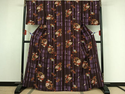 平和屋着物▽小紋 単衣 花車文 洗える着物 AABE4017jh