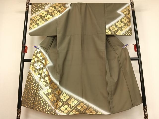 平和屋着物▽男性　訪問着　単衣　花菱文　金彩　正絹　逸品　AABE4021jh