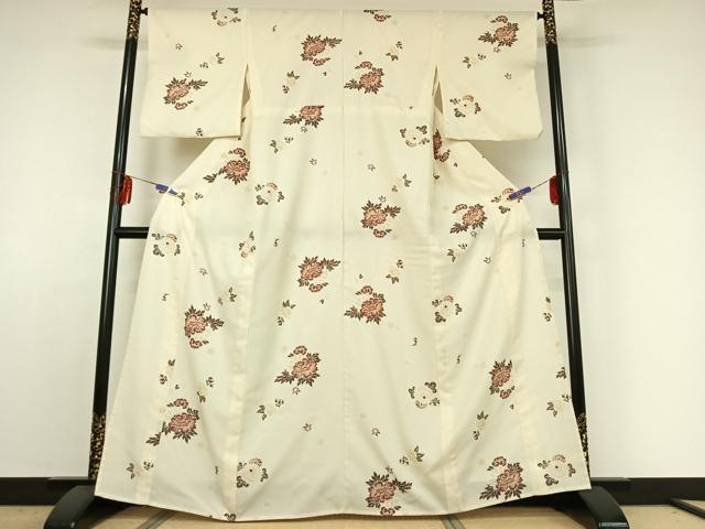 平和屋着物▽小紋 単衣 流水花文 洗える着物 AABE4028jh