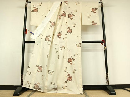 平和屋着物▽小紋 単衣 流水花文 洗える着物 AABE4028jh