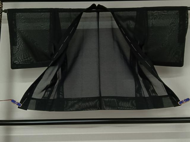 平和屋着物▽羽織　スリーシーズン　春夏秋　塵除け　霞文　暗黒色　正絹　逸品　AABE4029jh