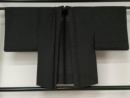 平和屋着物▽羽織 スリーシーズン 春夏秋 塵除け 草葉地紋 暗黒色 正絹 逸品 AABE4030jh