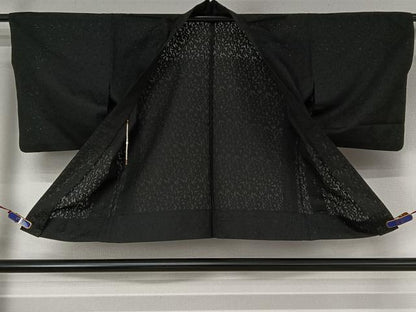 平和屋着物▽羽織 スリーシーズン 春夏秋 塵除け 草葉地紋 暗黒色 正絹 逸品 AABE4030jh