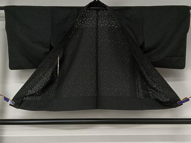 平和屋着物▽羽織 スリーシーズン 春夏秋 塵除け 草葉地紋 暗黒色 正絹 逸品 AABE4030jh