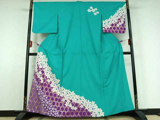 平和屋着物▽訪問着 単衣 花籬文 金彩 洗える着物 AABE4031jh