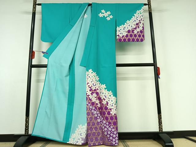 平和屋着物▽訪問着 単衣 花籬文 金彩 洗える着物 AABE4031jh