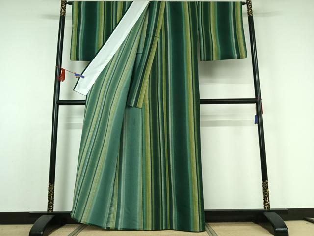 平和屋着物▽小紋 単衣 縞 洗える着物 AABE4033jh